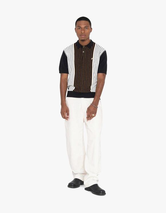 Stussy Textured Ss Polo Sweater - Black Stripe | 하이츠스토어